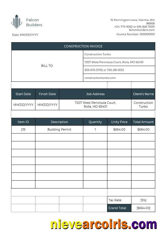 Construction Job Invoice